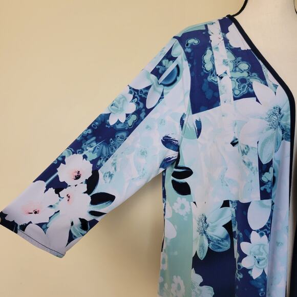 Easywear by Chico's Size 3 (XL 16/18) Open Front Cardigan 3/4 Sleeve Lined Blue - Picture 6 of 15